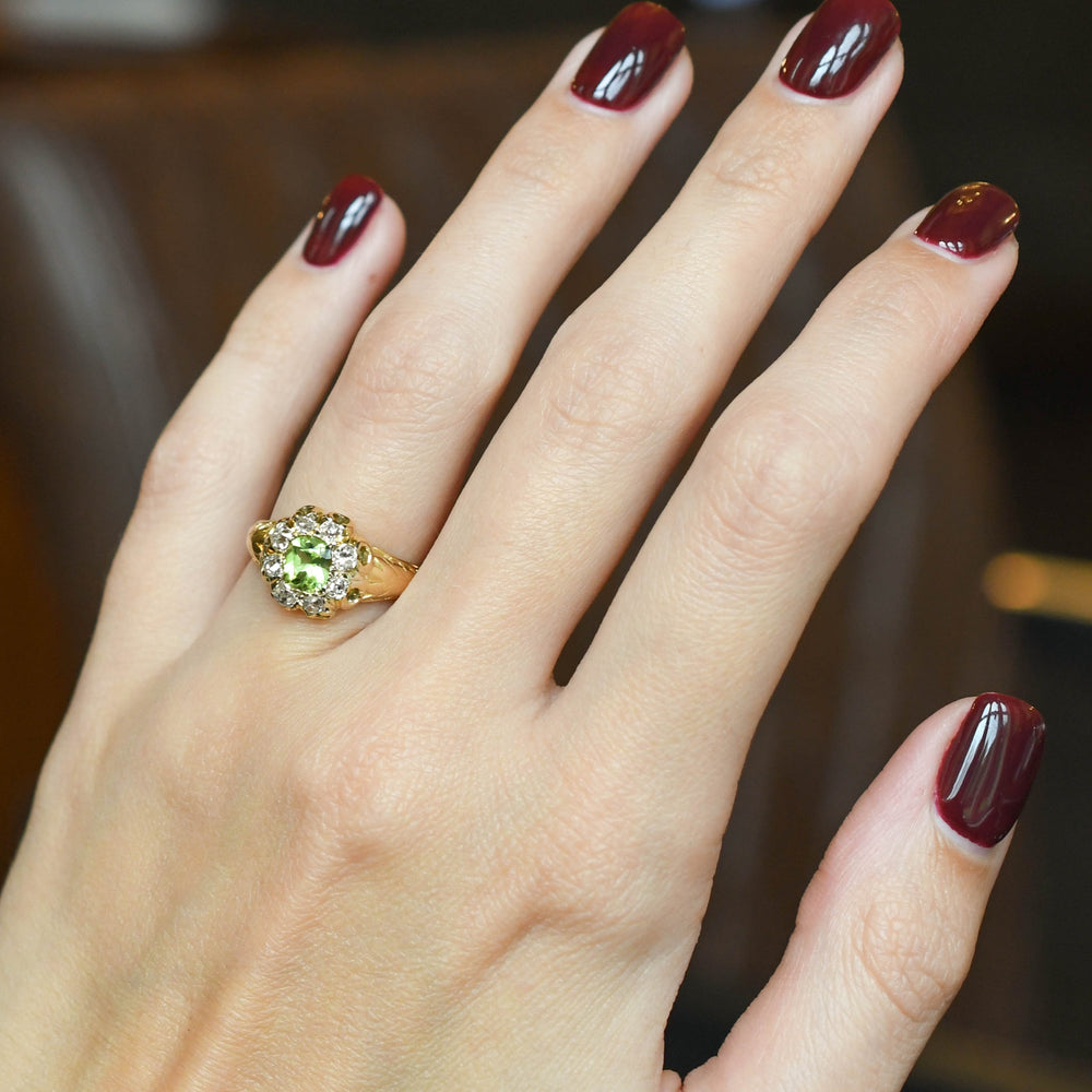Victorian Peridot & Diamond Flower Cluster Ring