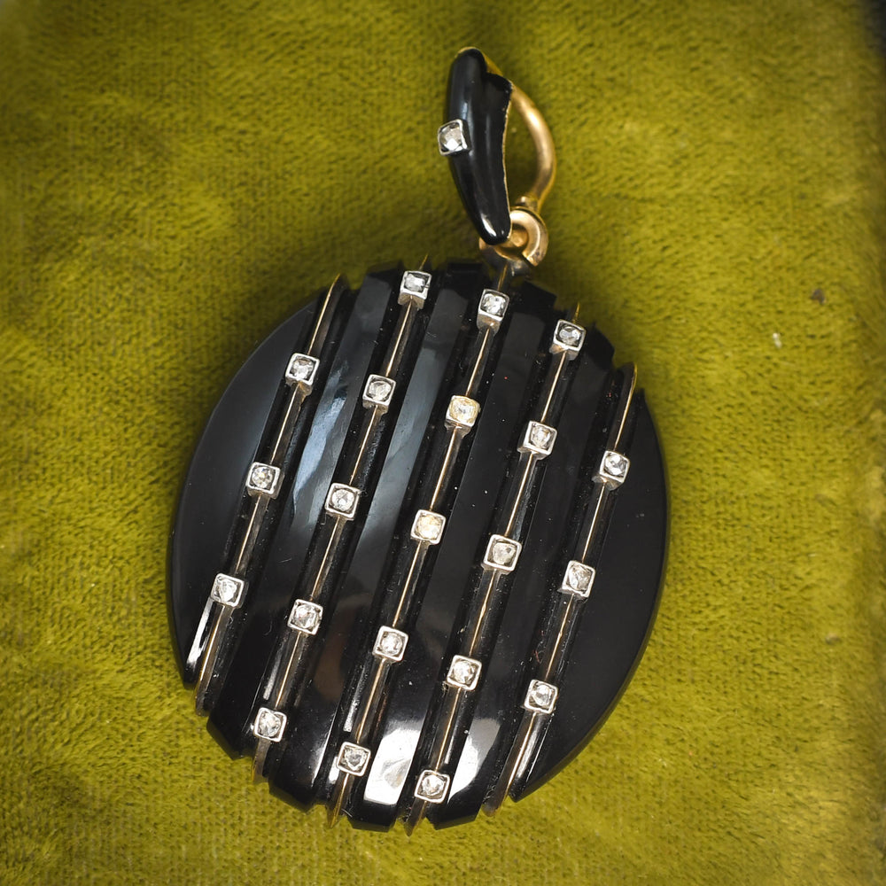 Antique French Onyx & Diamond Locket