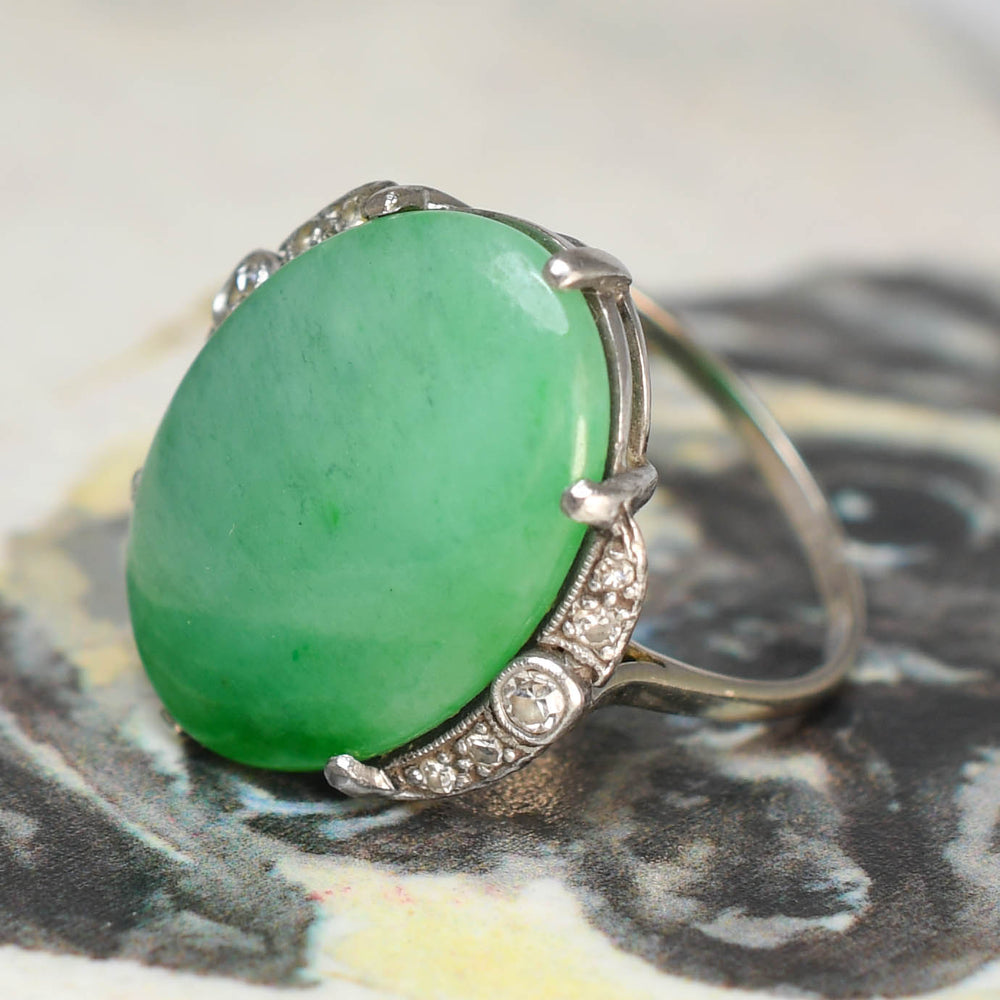 Art Deco Jade & Diamond Ring