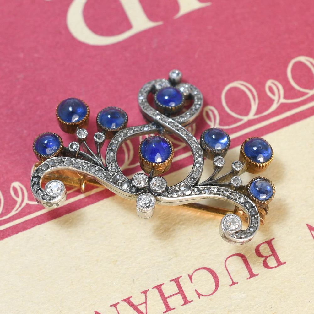 Art Nouveau Sapphire & Diamond Brooch