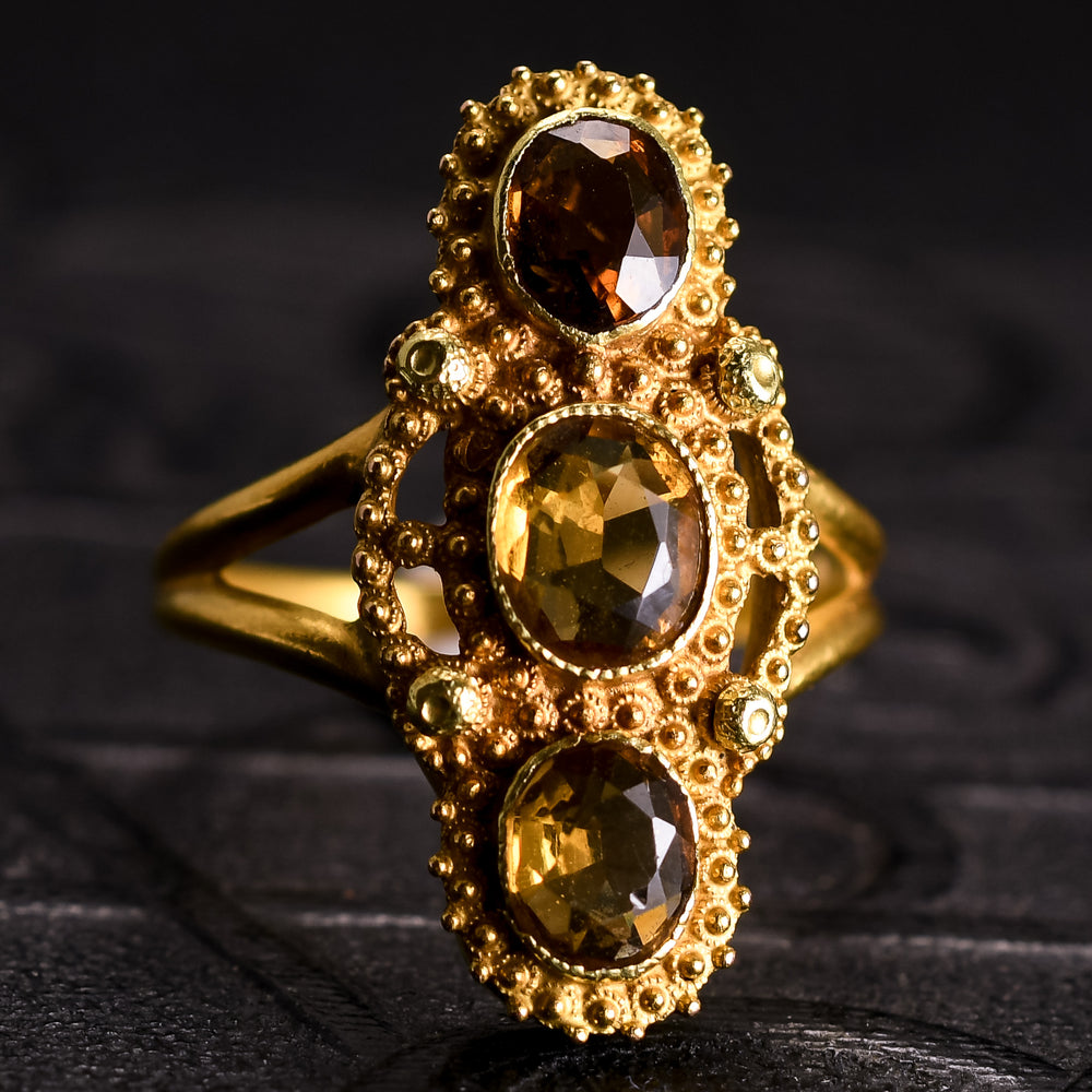 Georgian Imperial Topaz Three Stone Ring