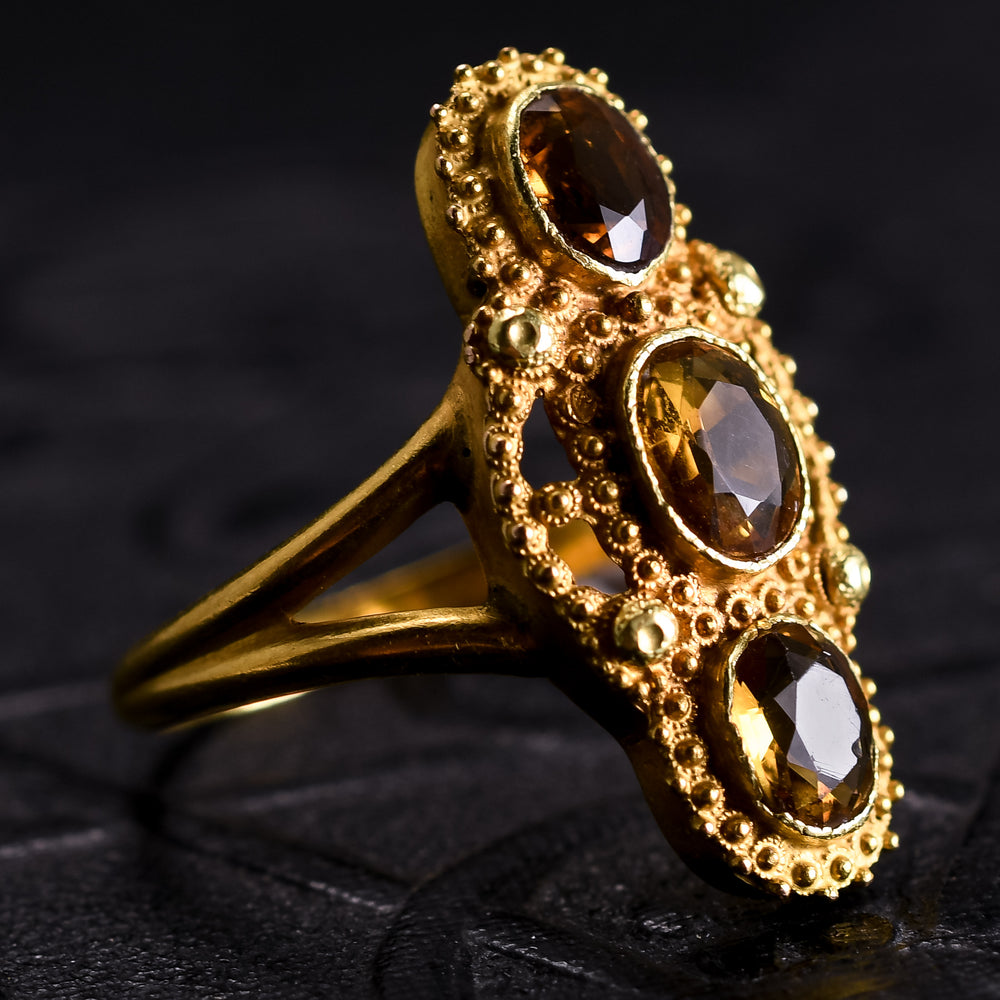 Georgian Imperial Topaz Three Stone Ring