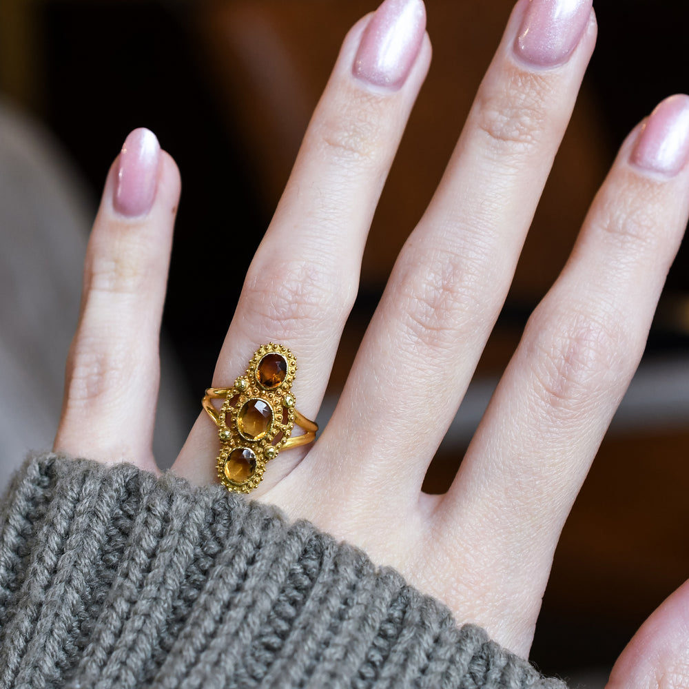 Georgian Imperial Topaz Three Stone Ring