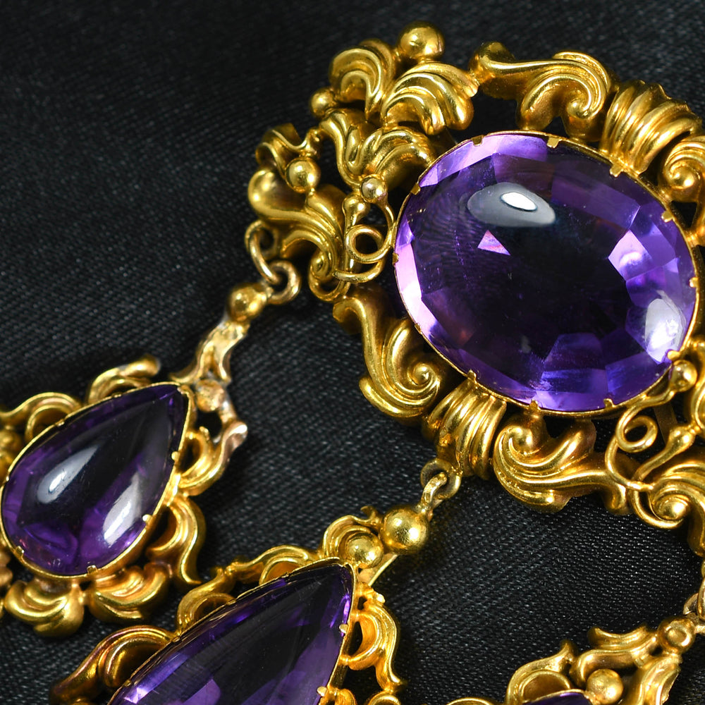 High Victorian Gold Amethyst Drop Brooch