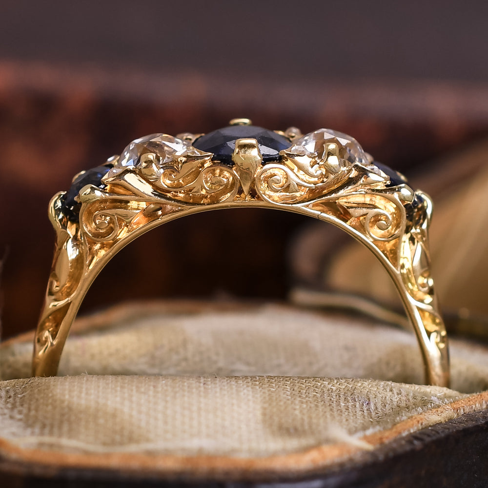 Edwardian Sapphire & Diamond Half Hoop Ring