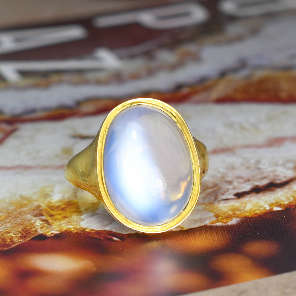 Oversized 16ct Moonstone 22k Gold Solitaire Ring