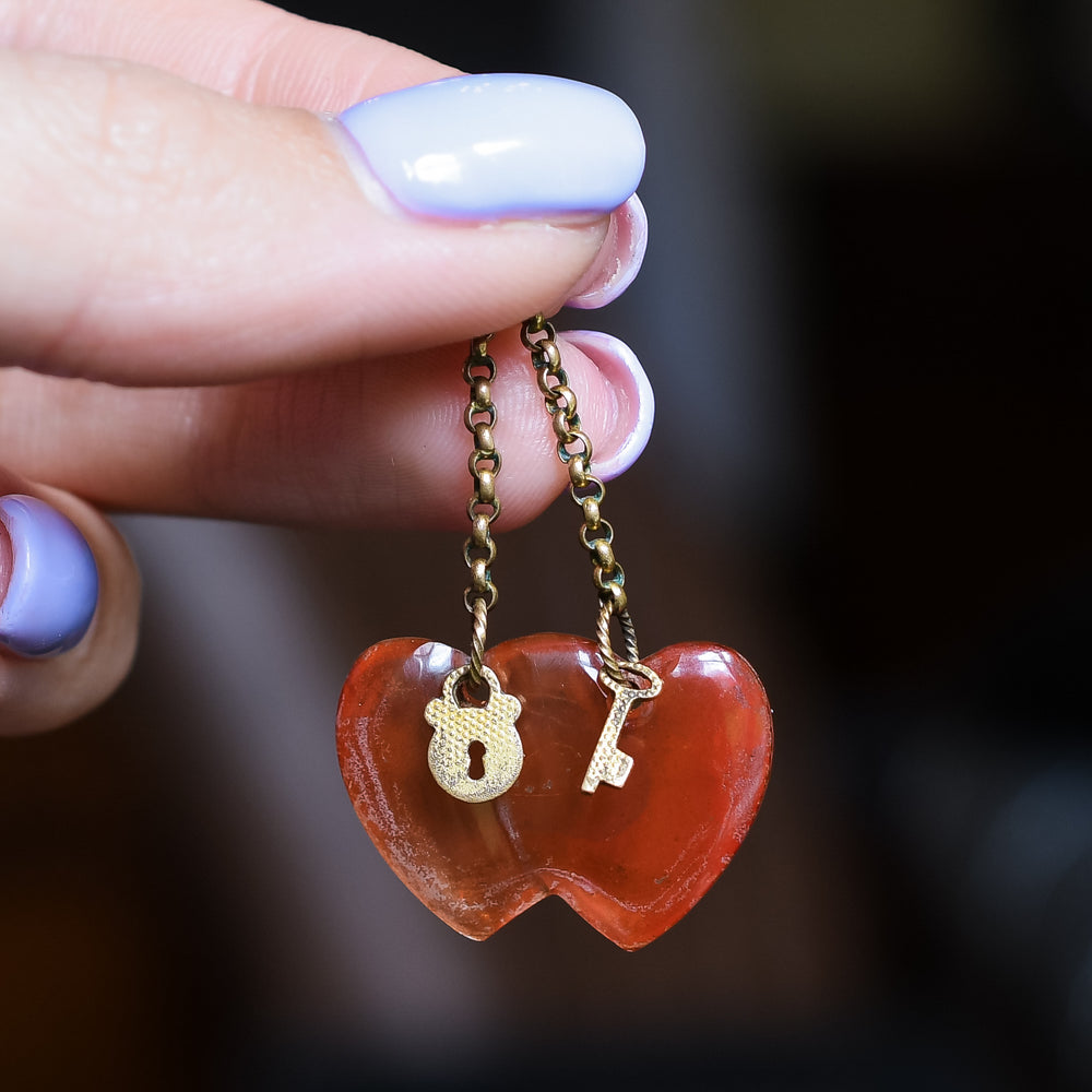 Georgian Carnelian Double Heart Charm Pendant