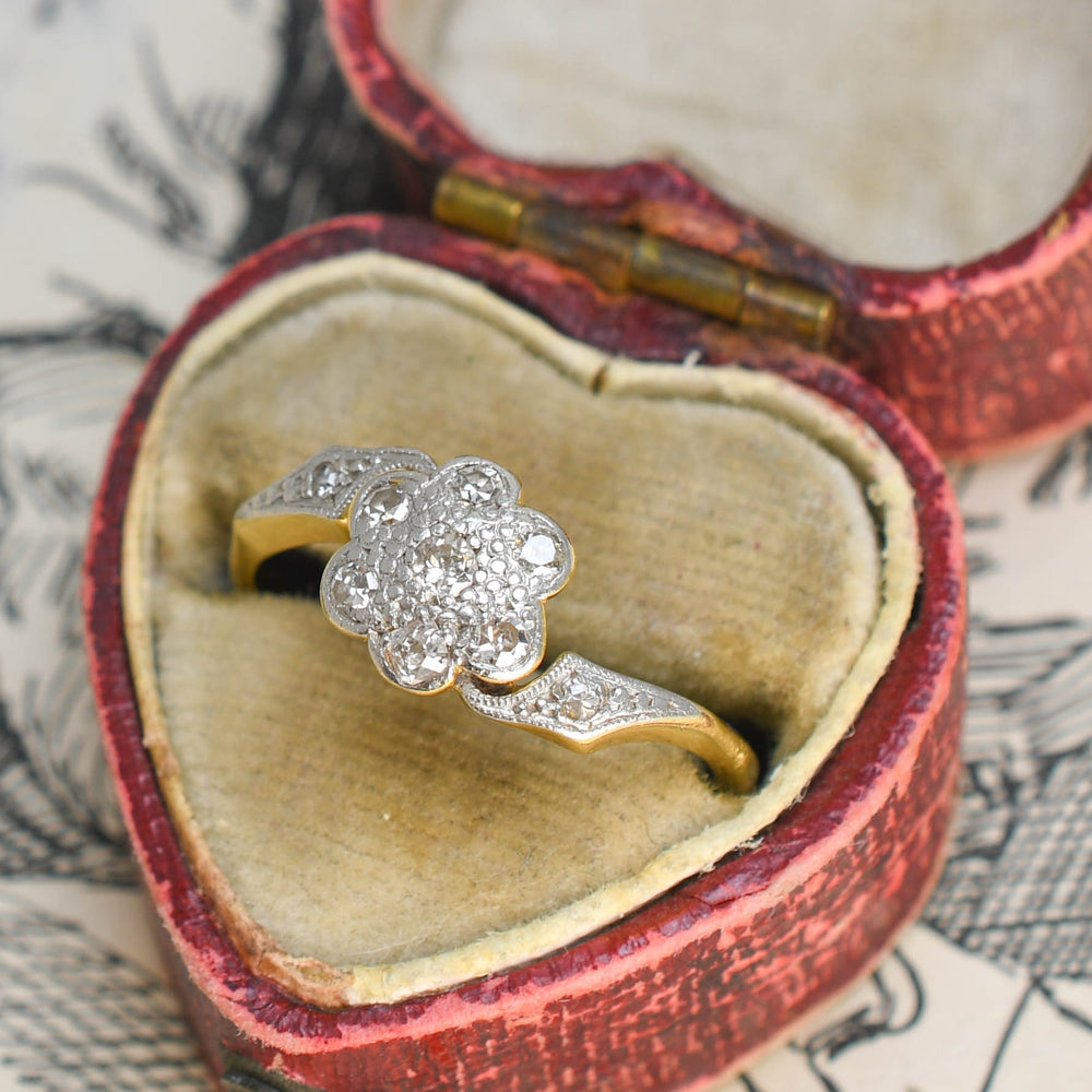 Art Nouveau Diamond Flower Crossover Ring