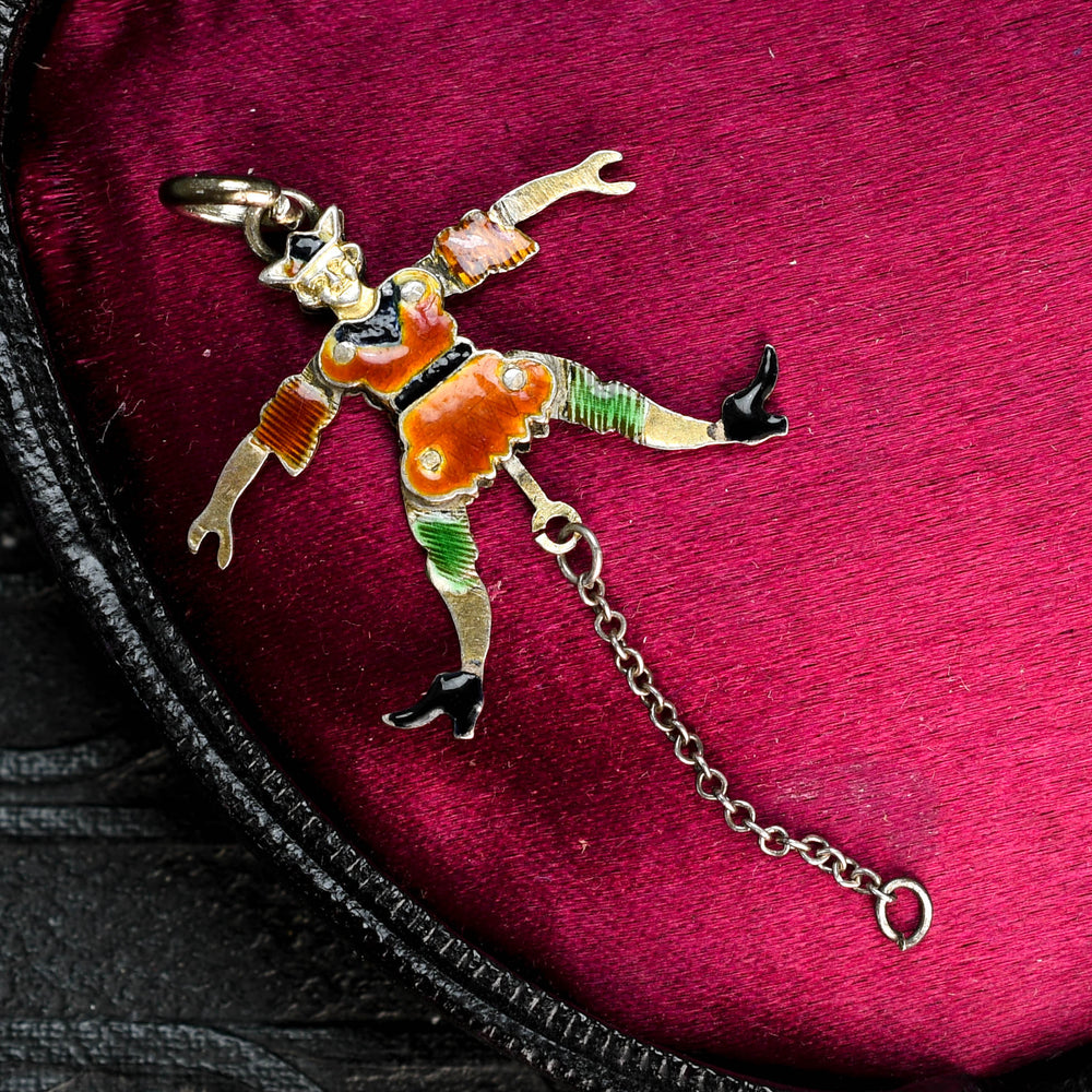 Victorian Articulated Enamel Jester Charm