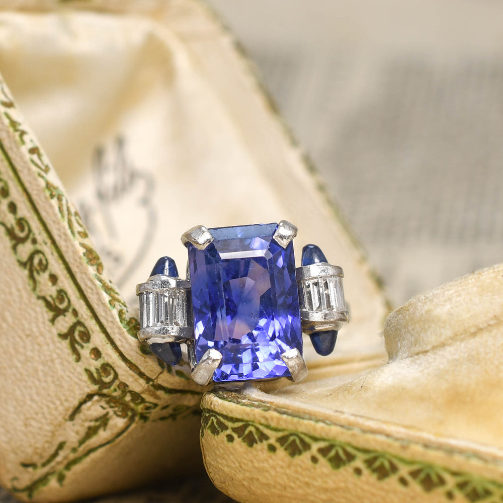 Art Deco 8.60ct Ceylon Sapphire & Diamond Ring