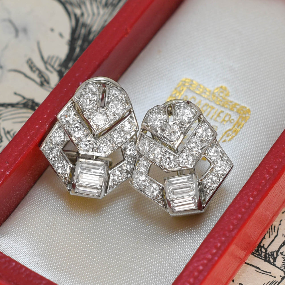 Art Deco Diamond Earrings by Cartier Paris