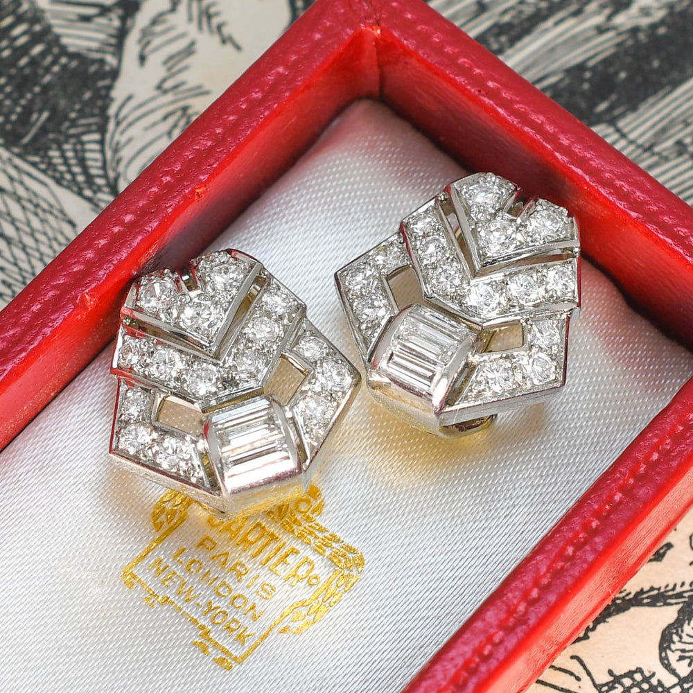 Art Deco Diamond Earrings by Cartier Paris