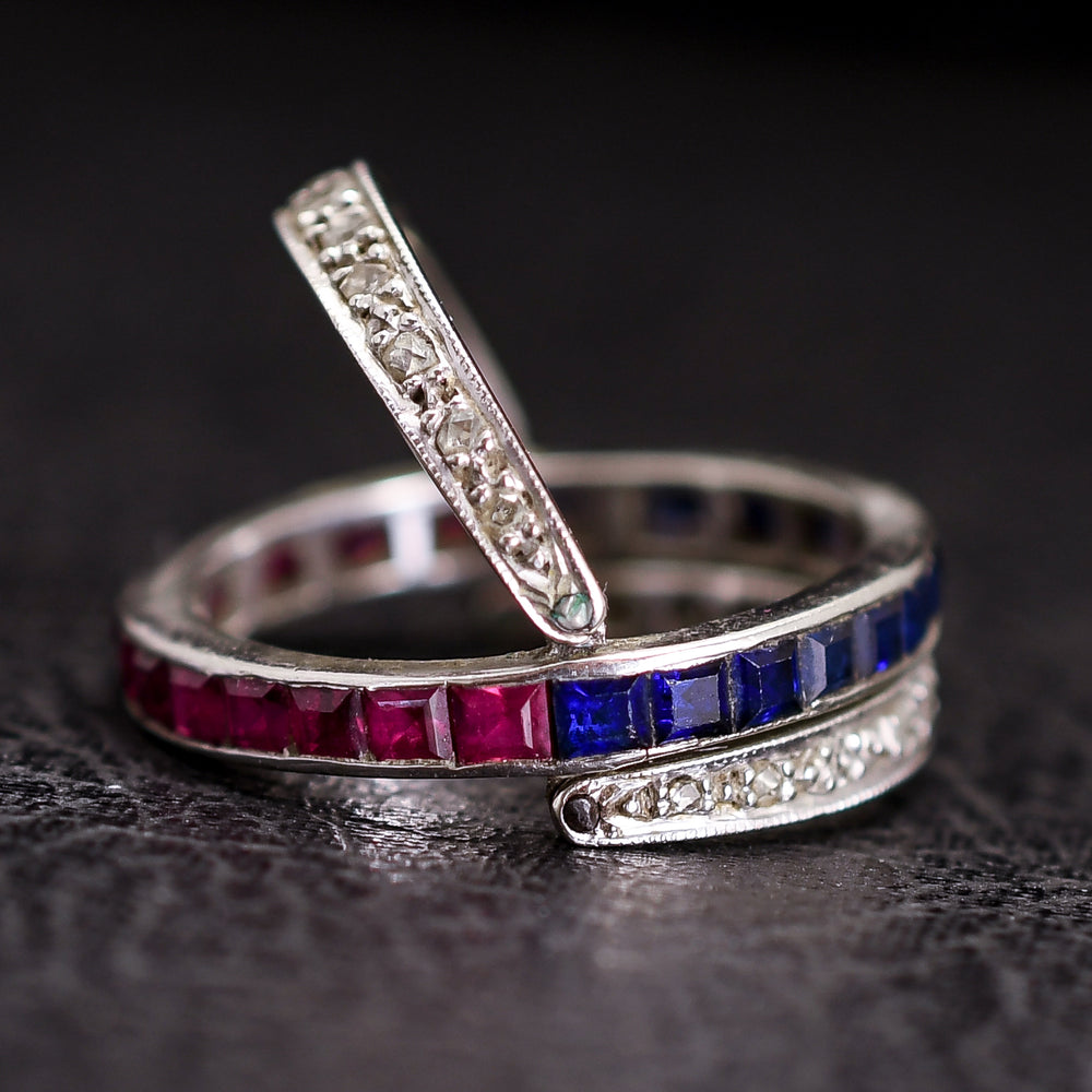Art Deco Ruby, Sapphire & Diamond Day & Night Eternity Ring