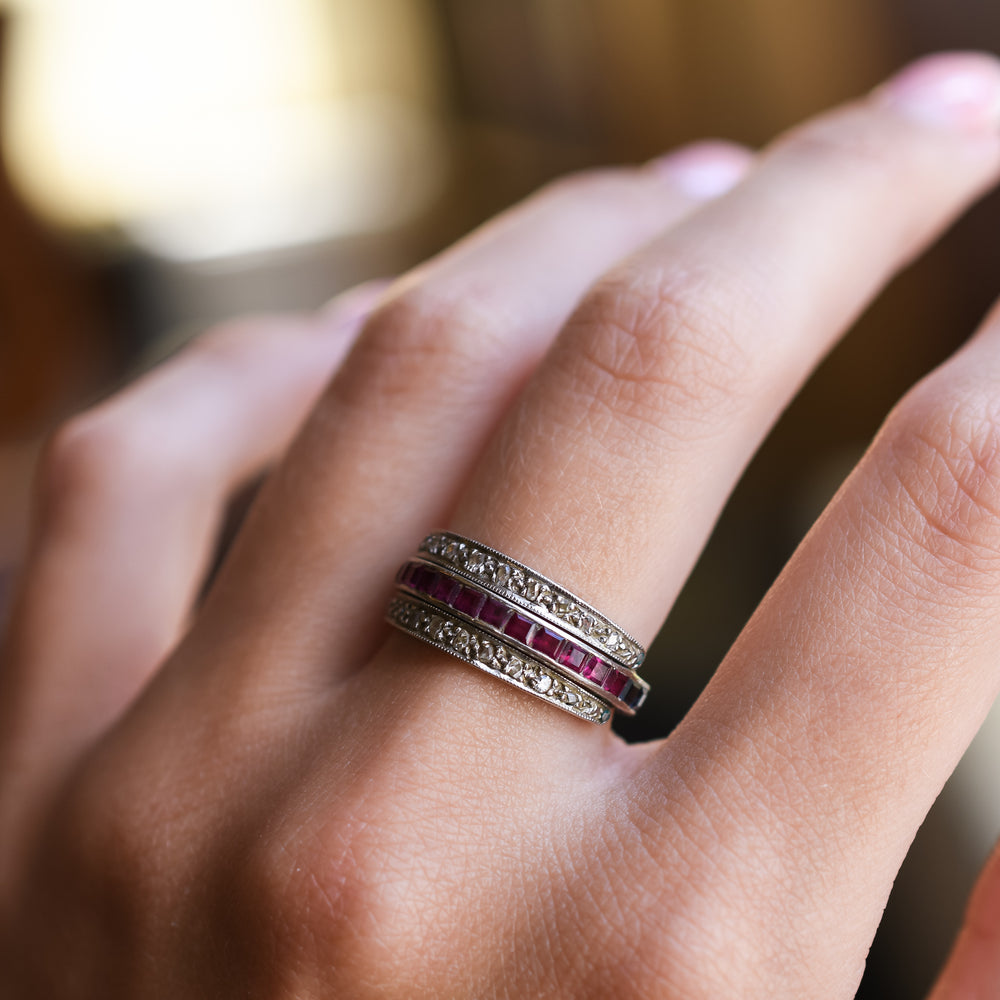 Art Deco Ruby, Sapphire & Diamond Day & Night Eternity Ring