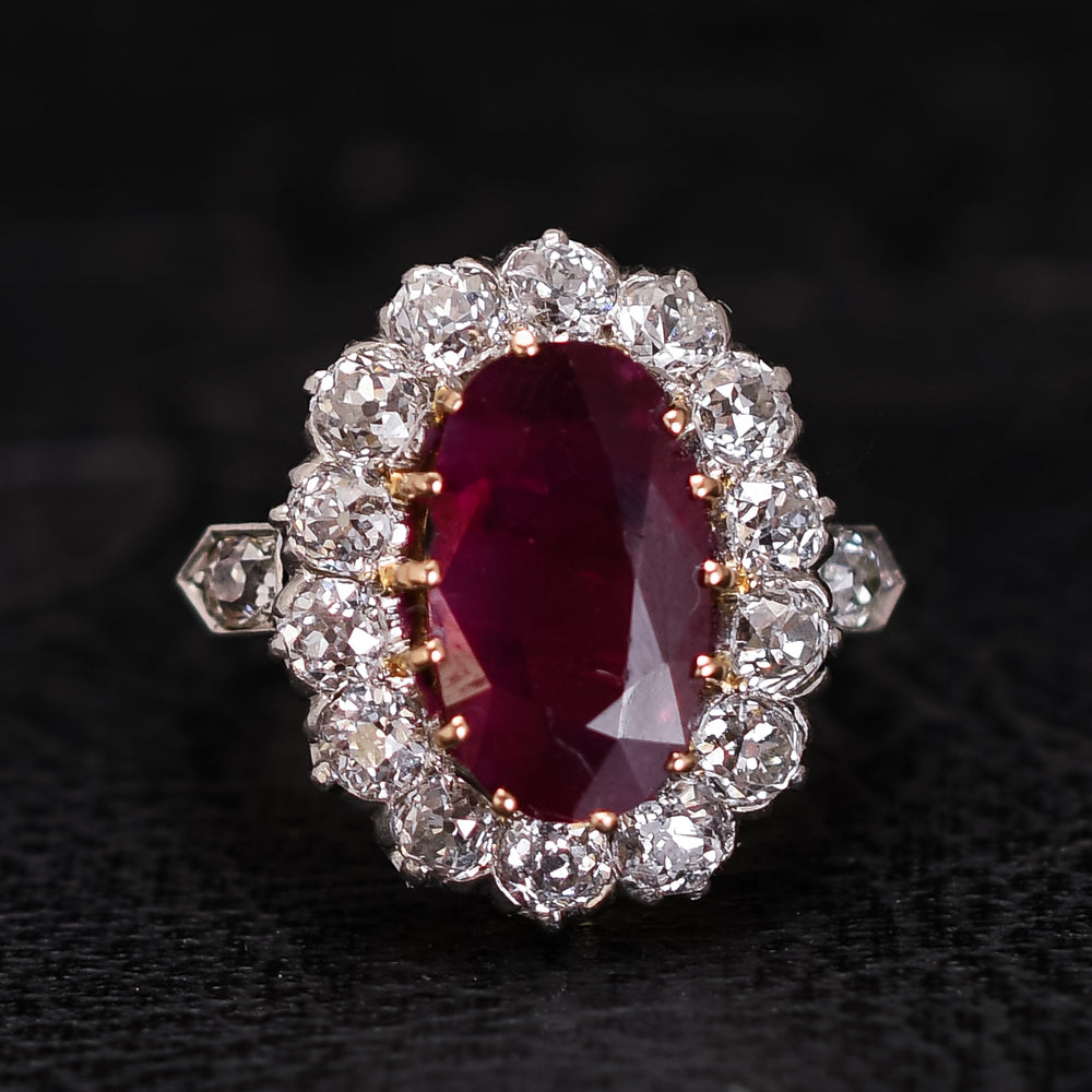Victorian 3ct Ruby & Diamond Cluster Ring