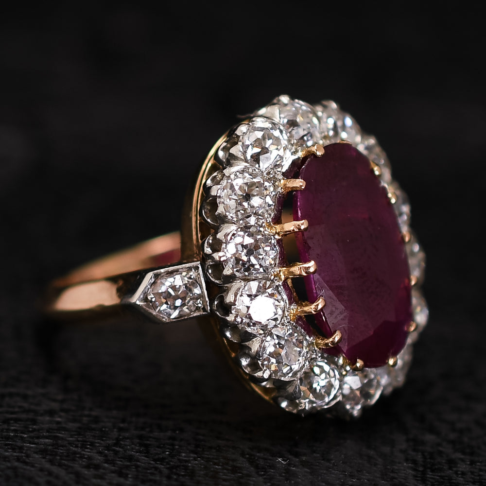 Victorian 3ct Ruby & Diamond Cluster Ring