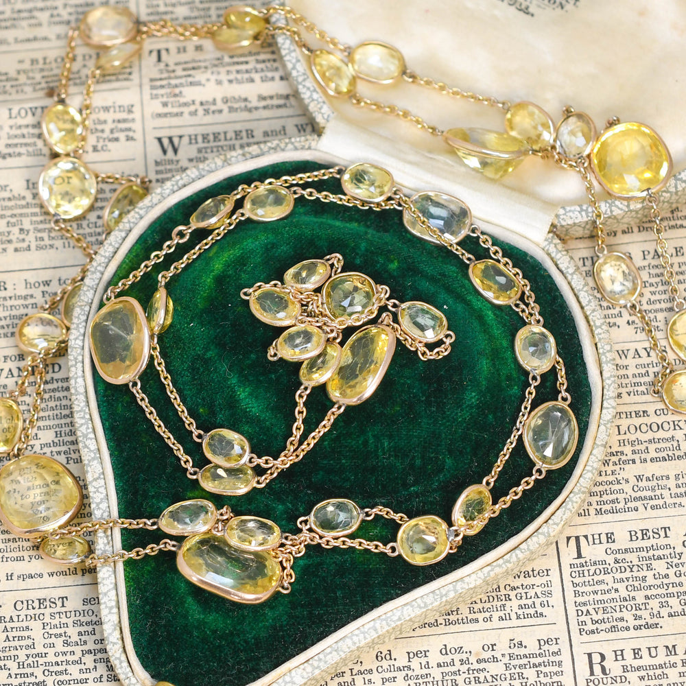 Victorian 150ct Yellow Sapphire Long Chain Necklace