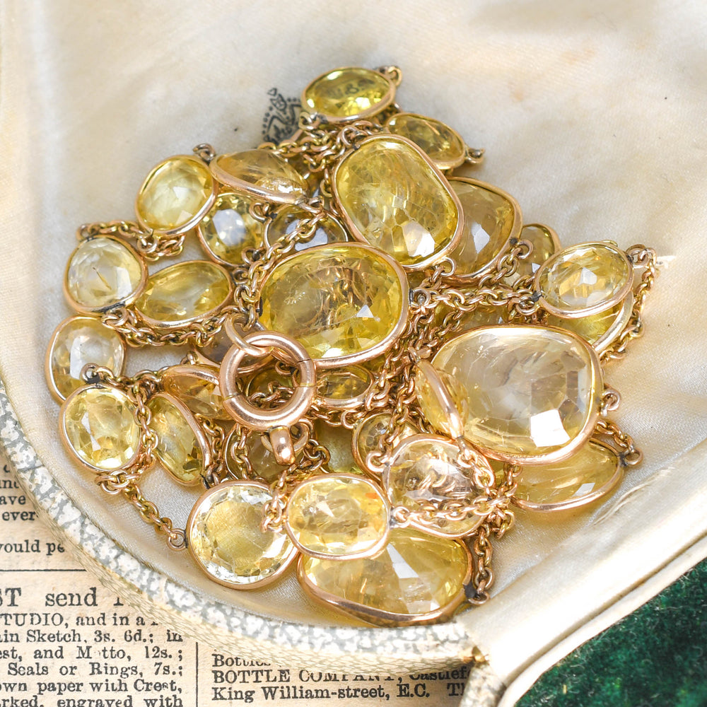 Victorian 150ct Yellow Sapphire Long Chain Necklace