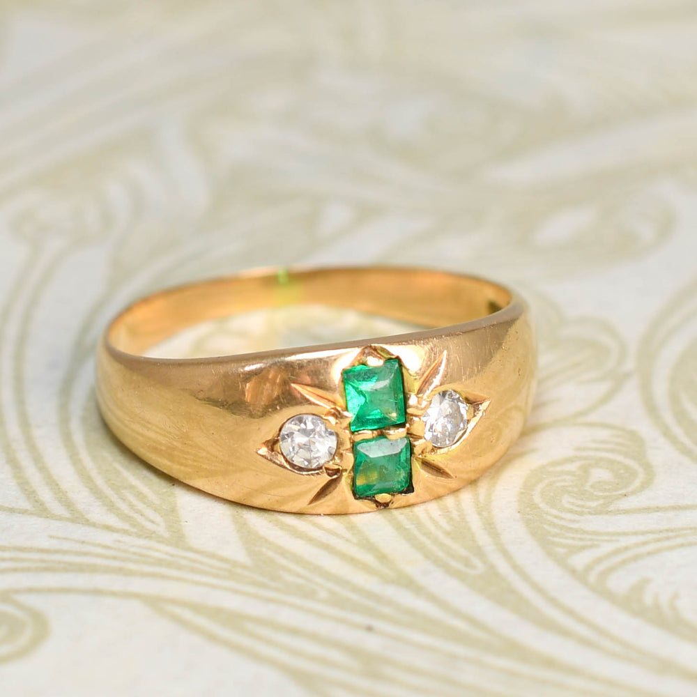 Late Victorian Emerald & Diamond Gypsy Ring