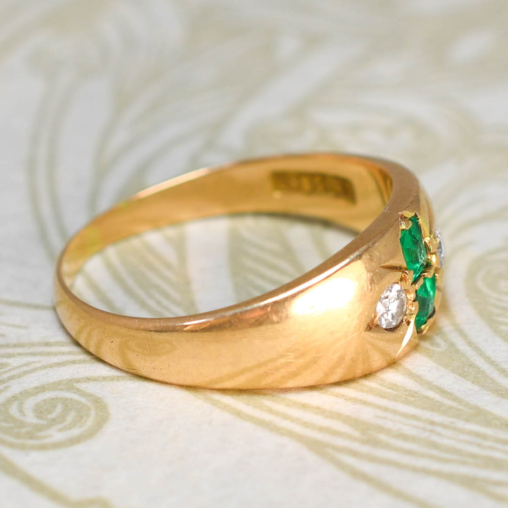 Late Victorian Emerald & Diamond Gypsy Ring