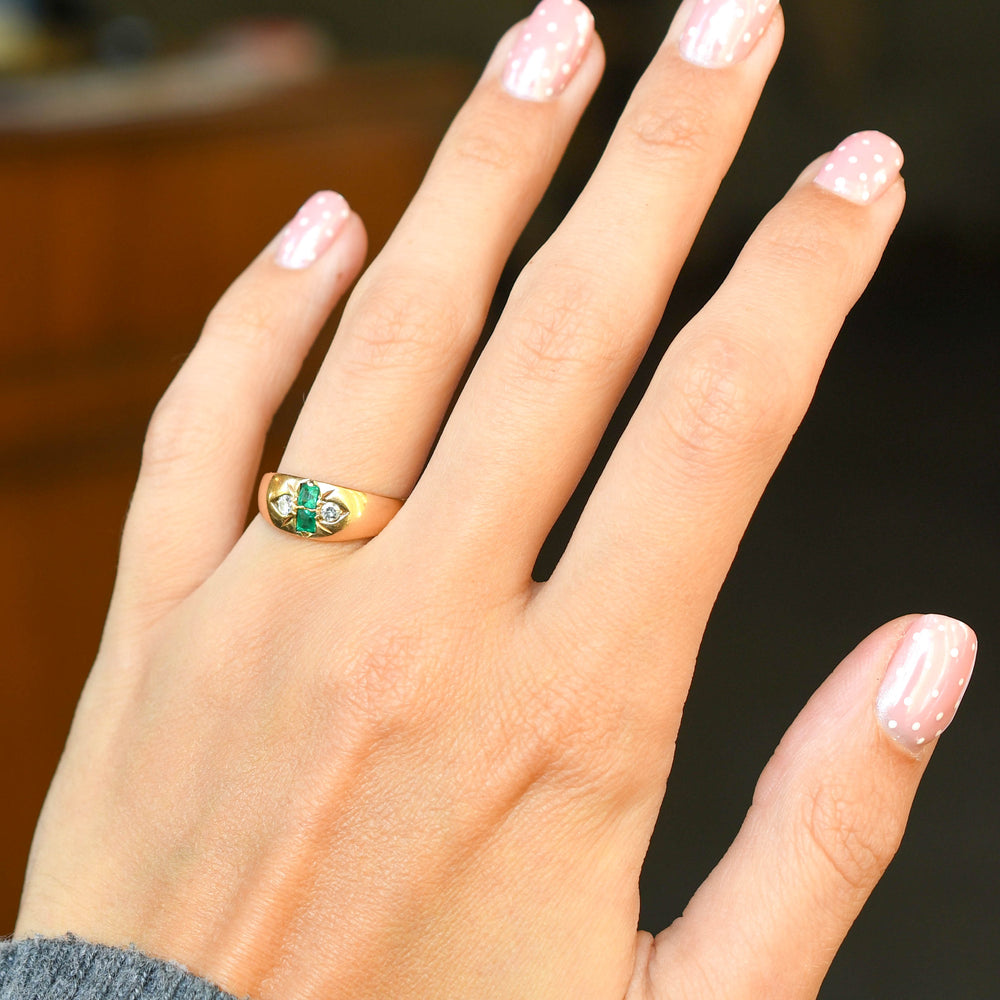 Late Victorian Emerald & Diamond Gypsy Ring