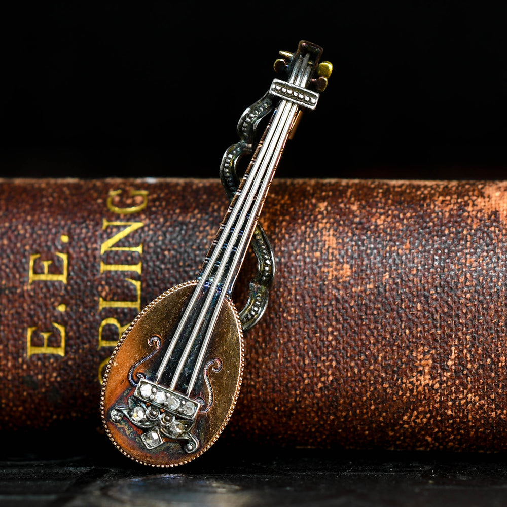 Victorian Rose Cut Diamond Mandolin Pendant Brooch