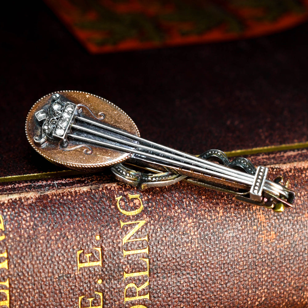 Victorian Rose Cut Diamond Mandolin Pendant Brooch