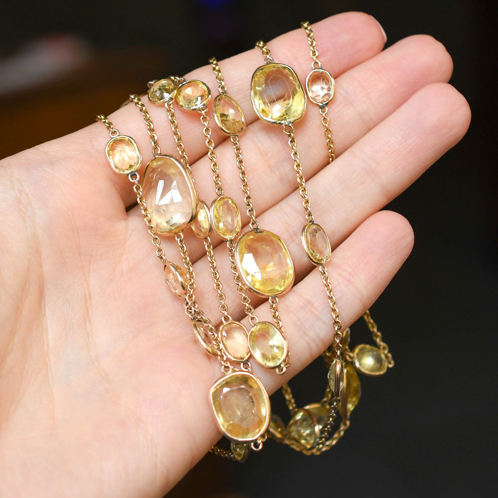 Victorian 150ct Yellow Sapphire Long Chain Necklace