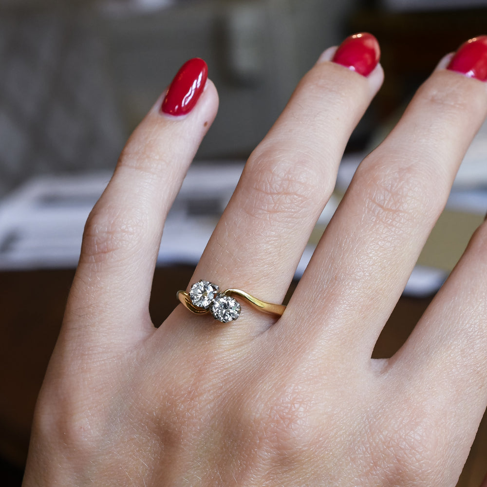 Art Deco Diamond Toi et Moi Engagement Ring