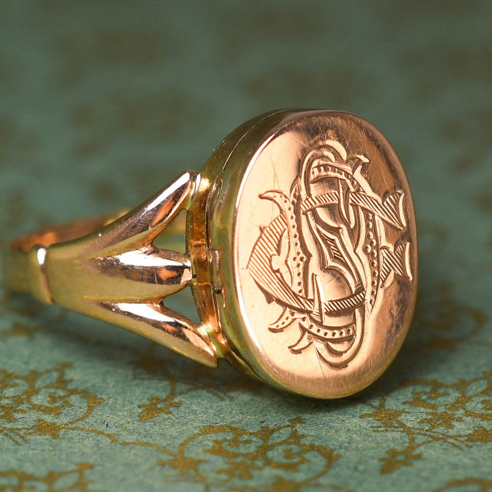 Late Victorian Rose Gold Monogram Locket Ring