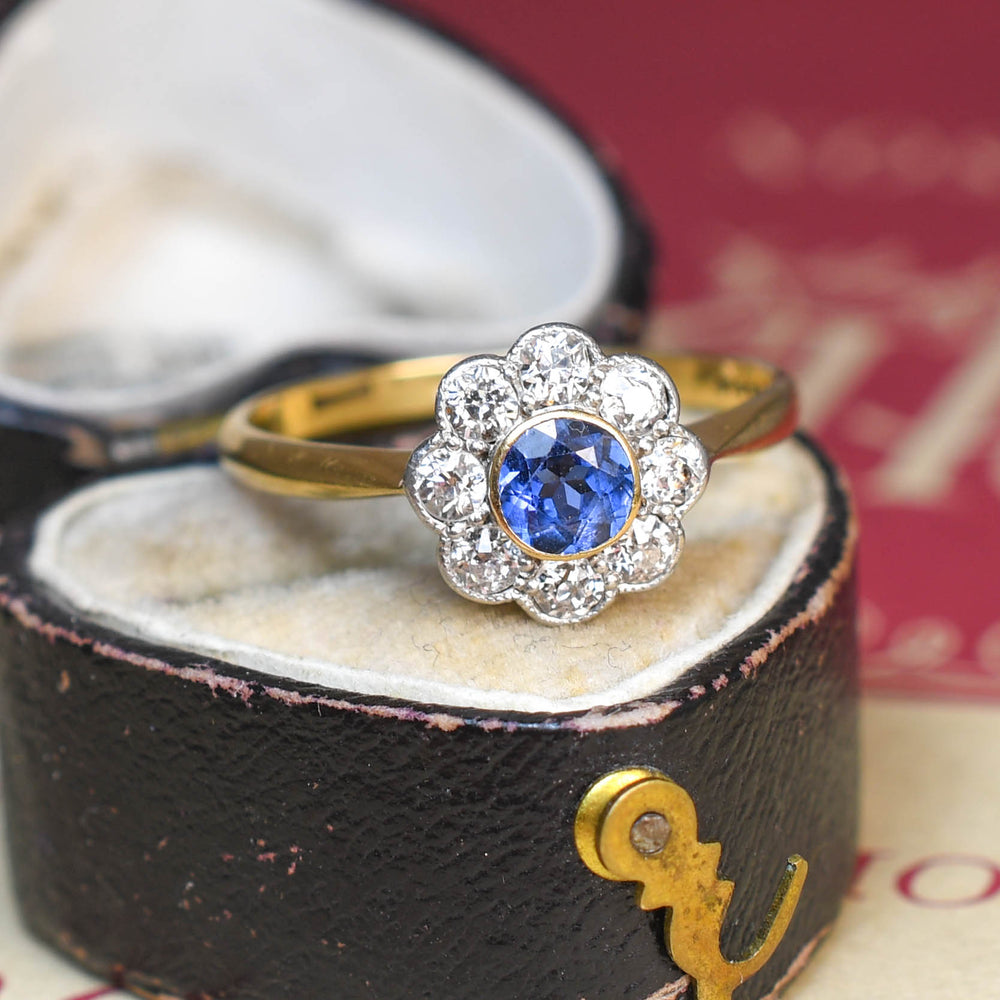 Edwardian Sapphire & Diamond Daisy Ring