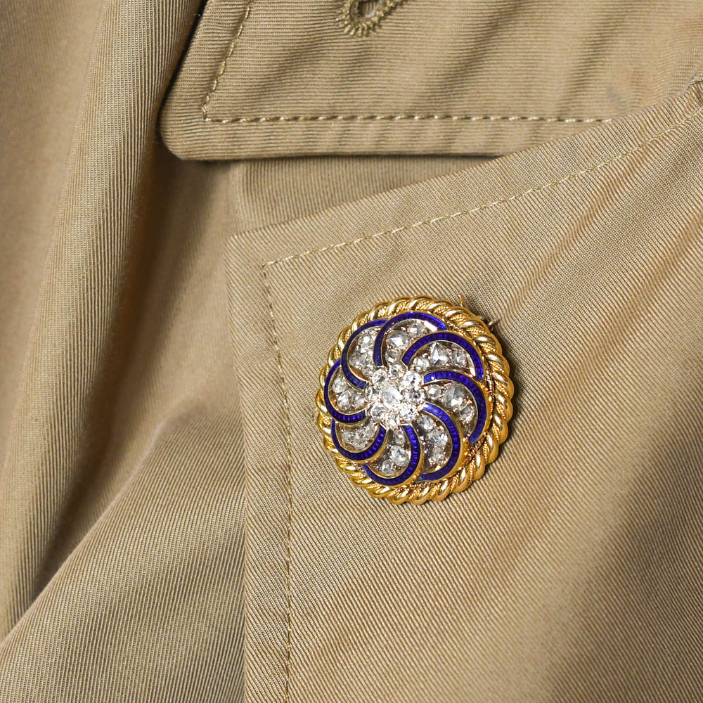 Antique Boxed Diamond & Enamel Cluster Demi-Parure