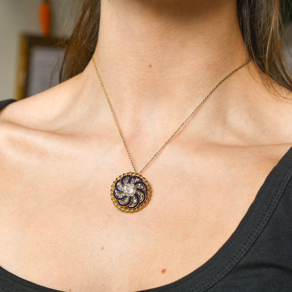 Antique Boxed Diamond & Enamel Cluster Demi-Parure