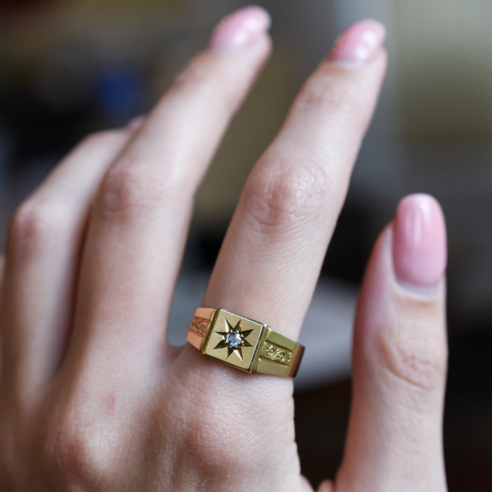 Art Deco Diamond Star Signet Ring
