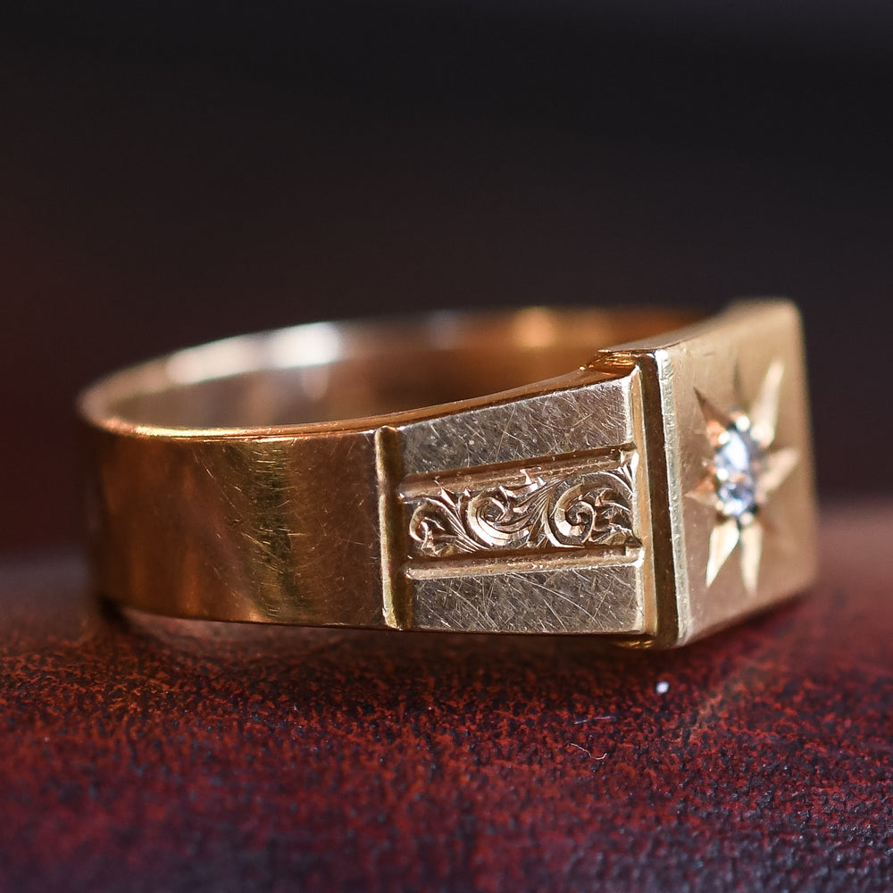 Art Deco Diamond Star Signet Ring