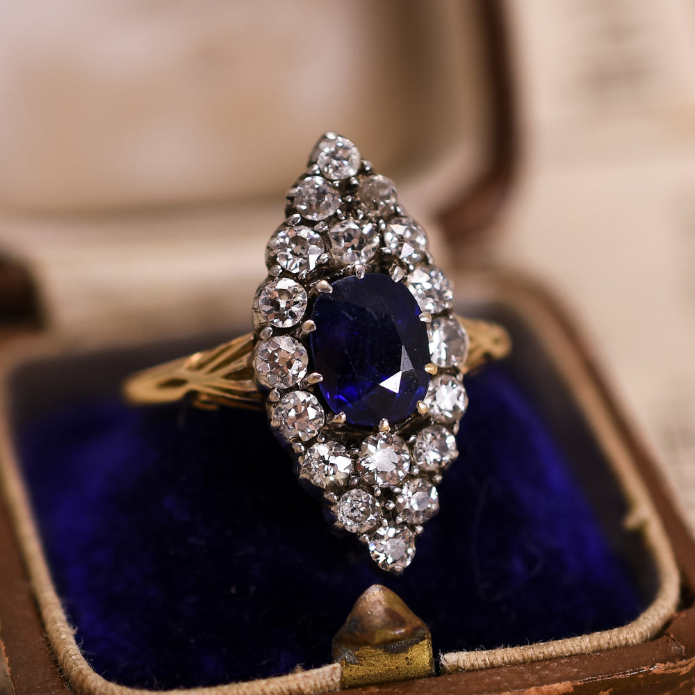 Victorian Sapphire & Diamond Navette Cluster Ring