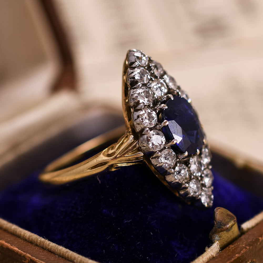 Victorian Sapphire & Diamond Navette Cluster Ring
