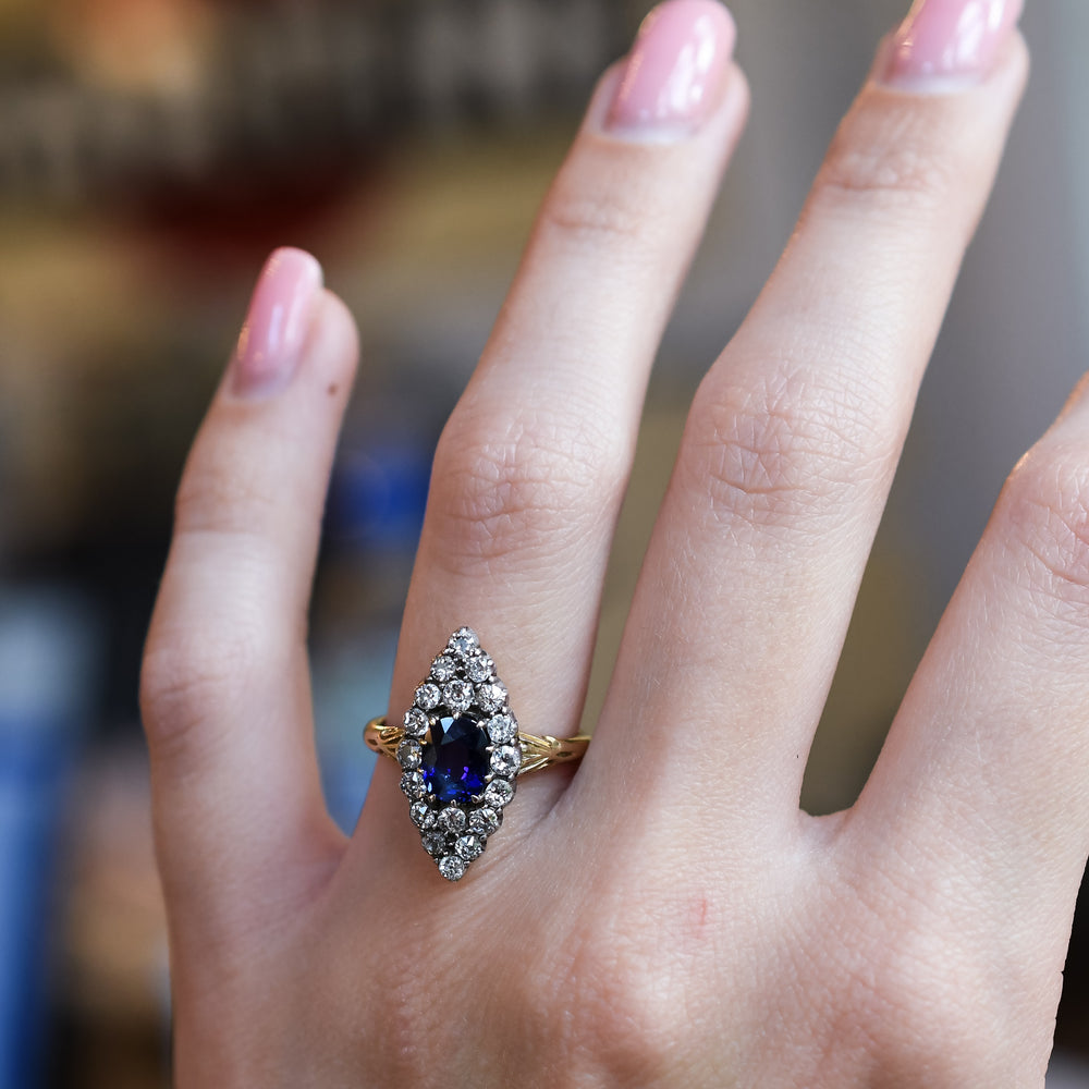 Victorian Sapphire & Diamond Navette Cluster Ring