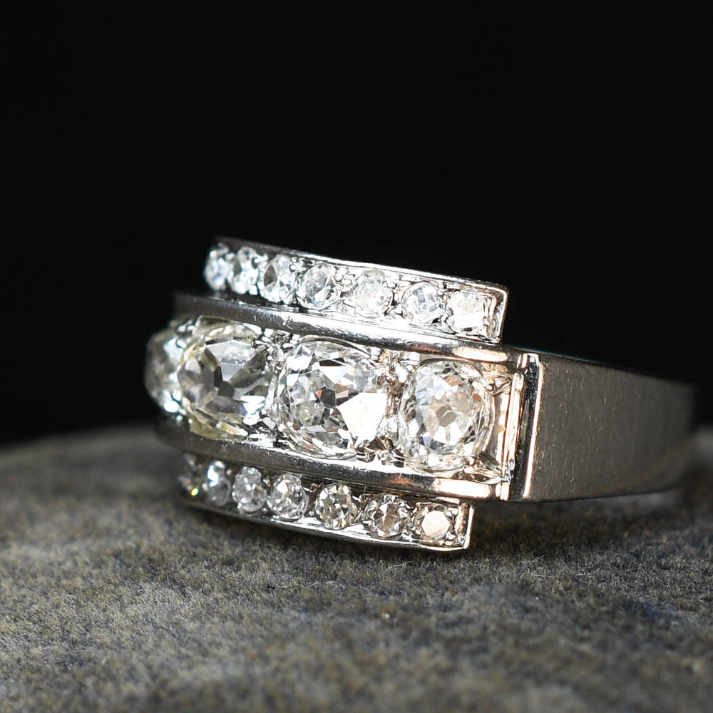 Deco French Diamond Oversized 4-Stone Cluster Ring