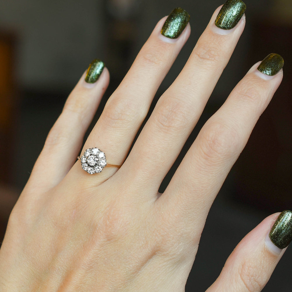 1930's Transitional Cut Diamond Flower Ring