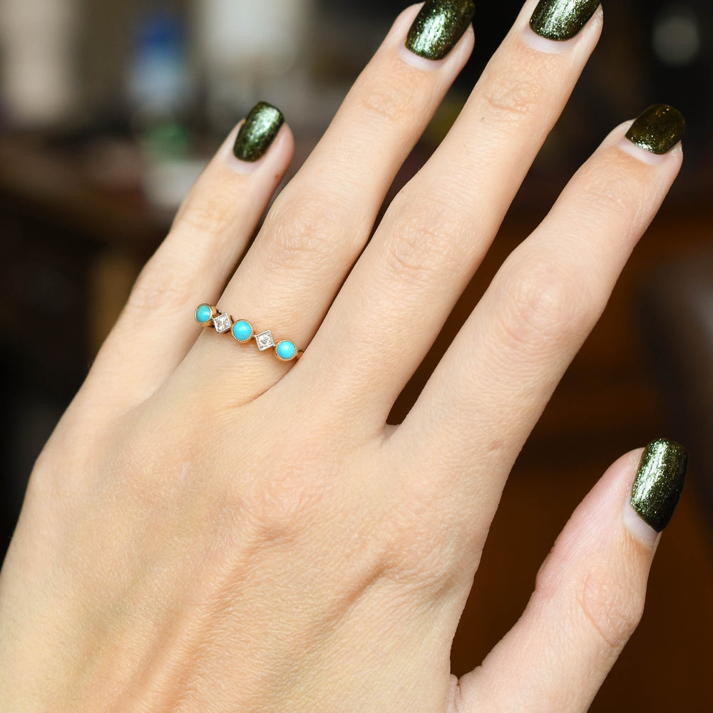 Edwardian Turquoise & Diamond 5-Stone Ring