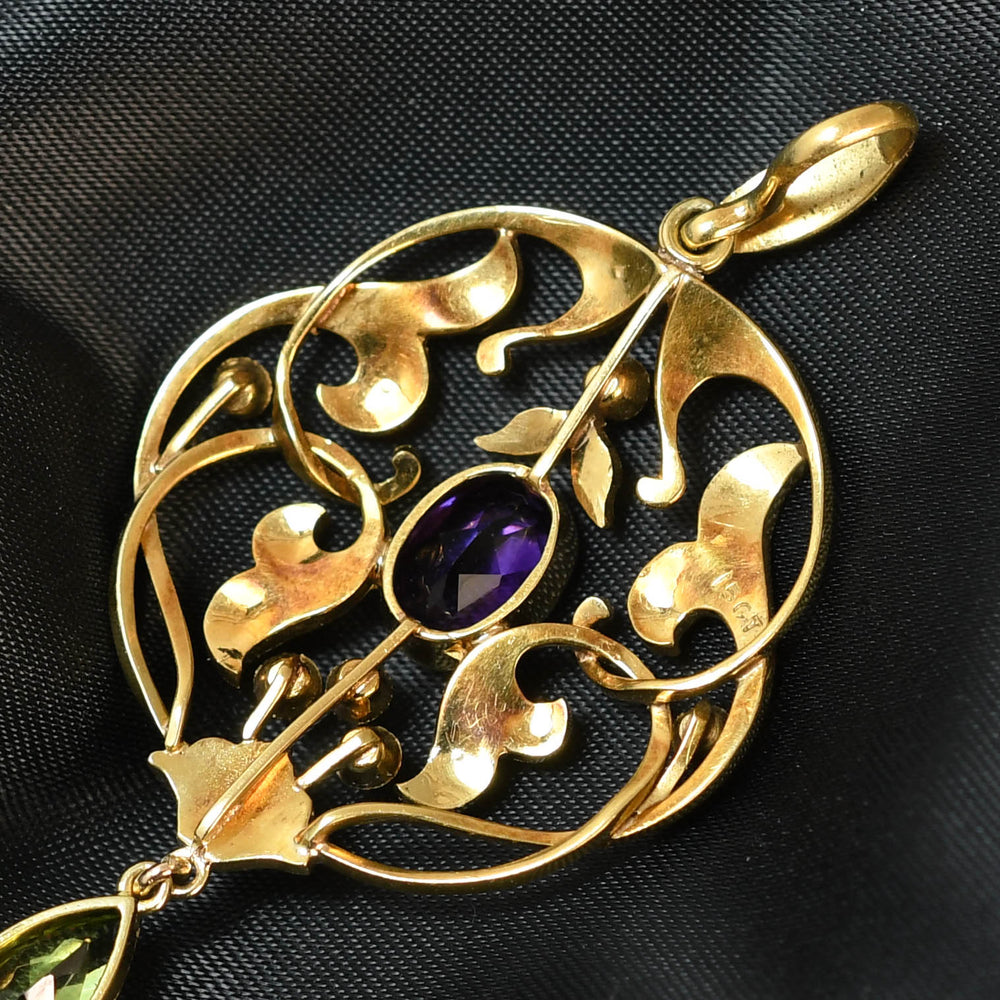 Antique Amethyst, Peridot & Pearl Suffragette Pendant