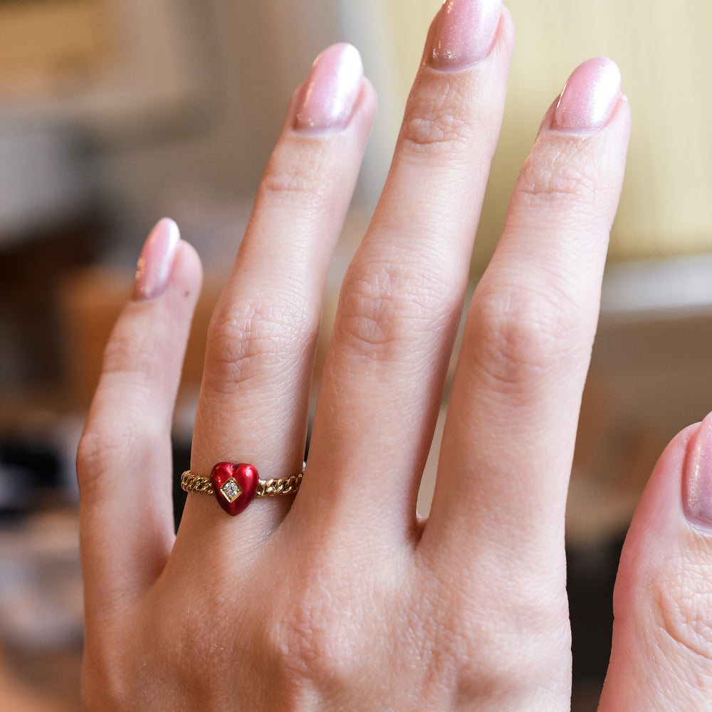Victorian Diamond & Enamel Heart Ring