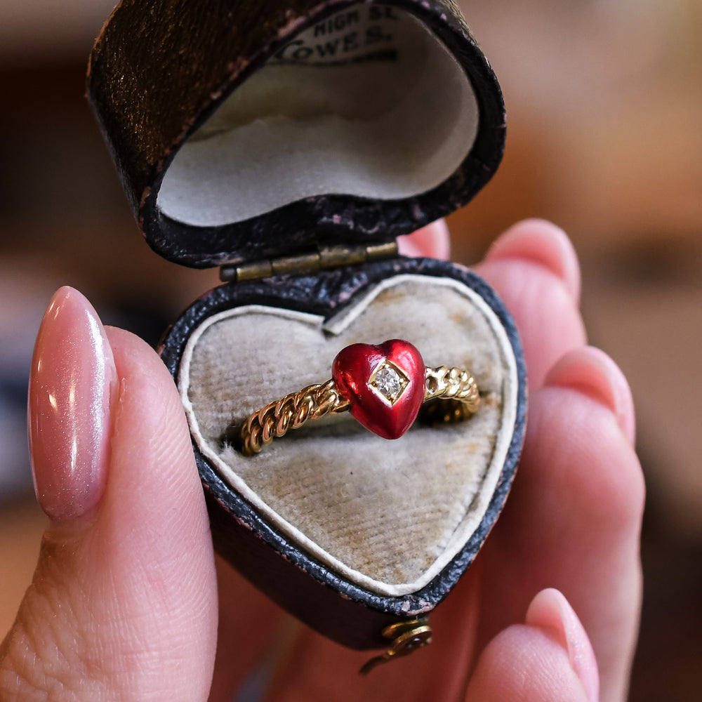 Victorian Diamond & Enamel Heart Ring