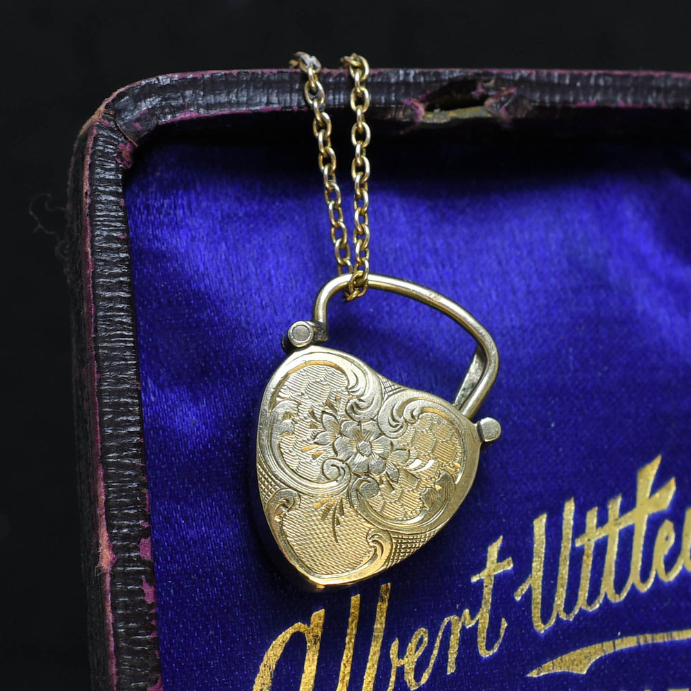 Victorian Gold Agate Heart Padlock Charm