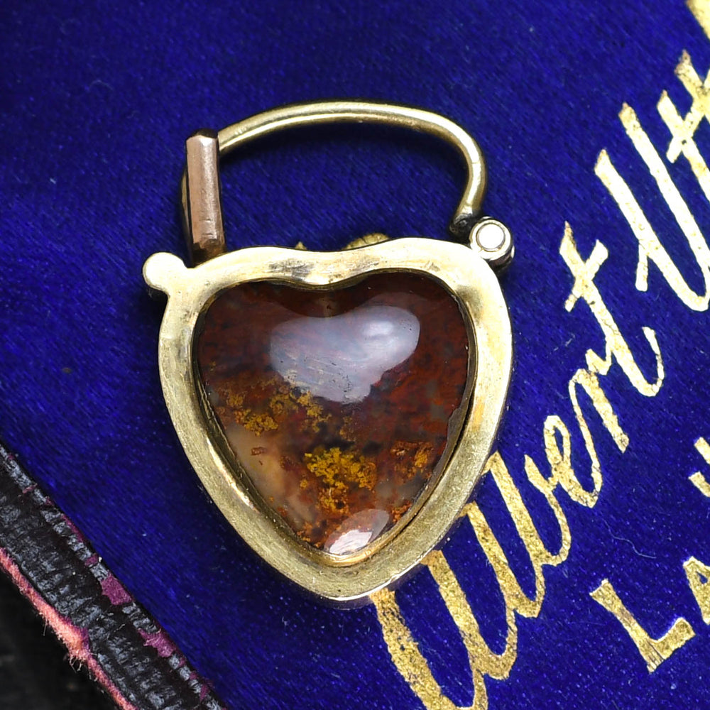 Victorian Gold Agate Heart Padlock Charm