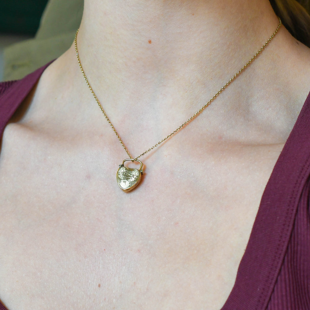 Victorian Gold Agate Heart Padlock Charm