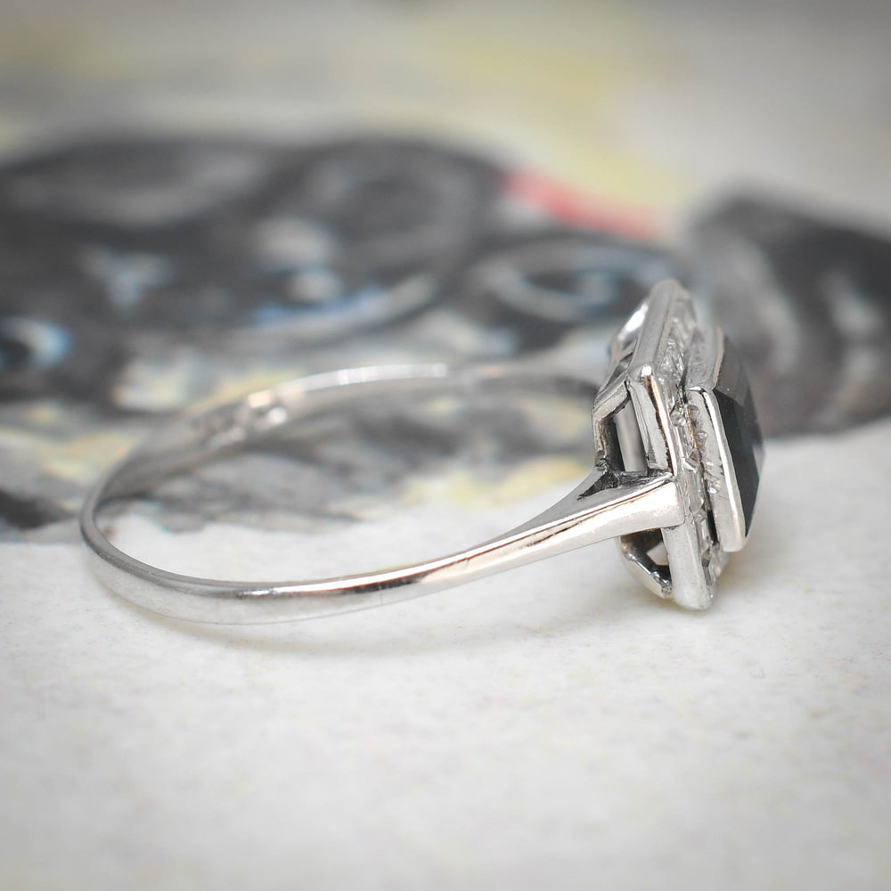 Art Deco Sapphire & Asscher Cut Diamond Square Cluster Ring