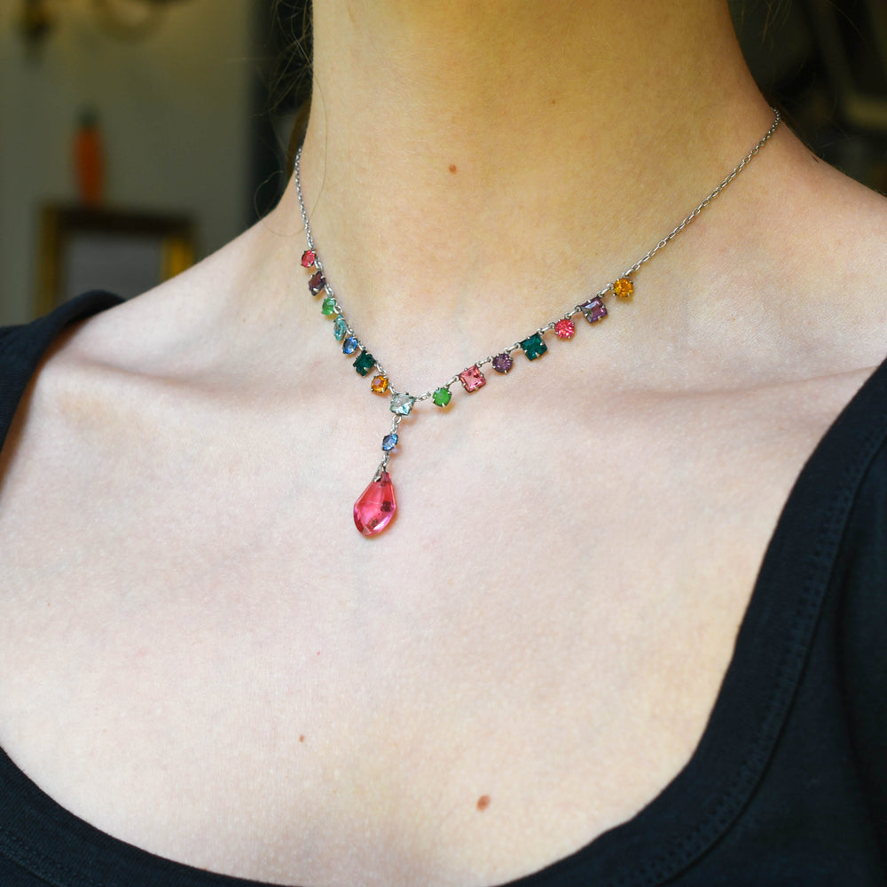 Art Deco Harlequin Paste Drop Necklace