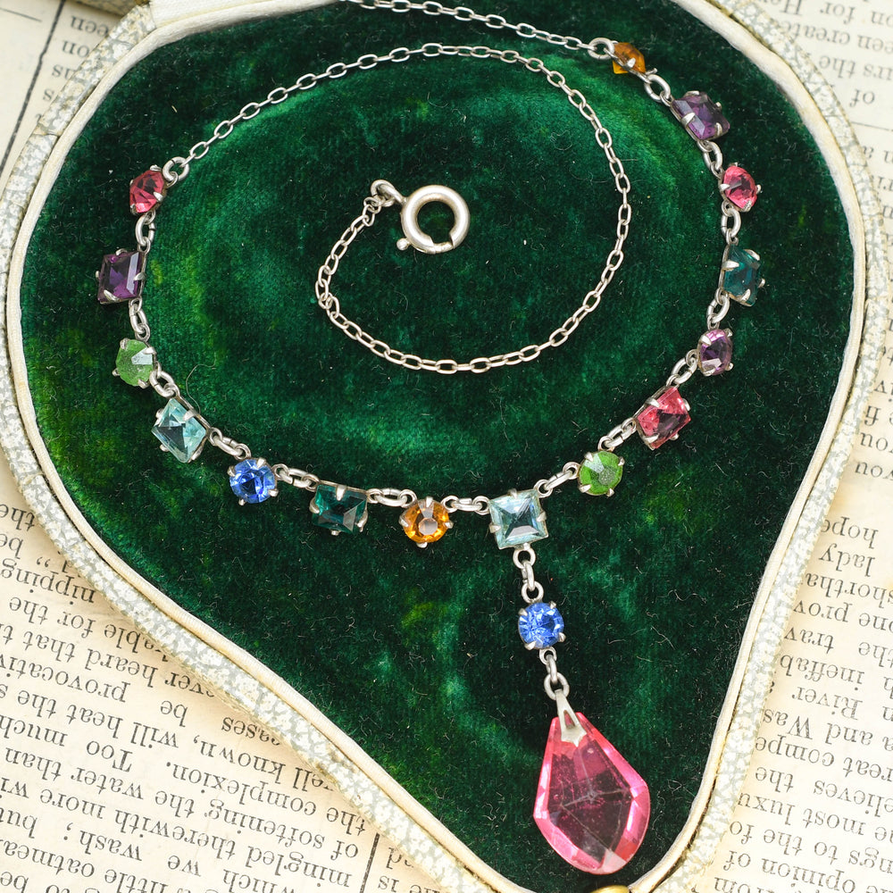 Art Deco Harlequin Paste Drop Necklace